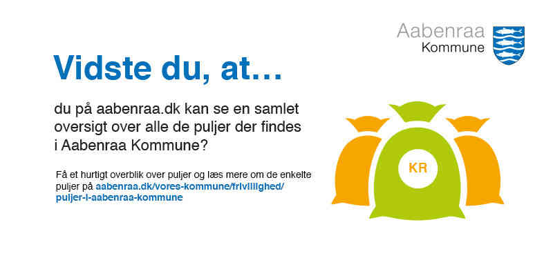 Vidste du, at du på kommunens hjemmeside kan se en oversigt over alle puljer i Aabenraa Kommune